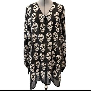 100% Cotton Black & Cream Skull Print Tunic Whimsygoth‎ Coverup Grunge OS